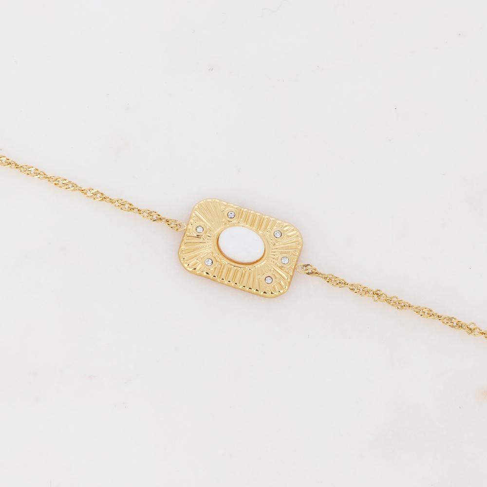 Bracelet avec pièce rectangulaire, pierre naturelle et strass