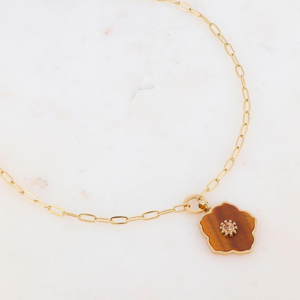 Collier en pendentif fleur en pierre naturelle, strass (45+5CM)