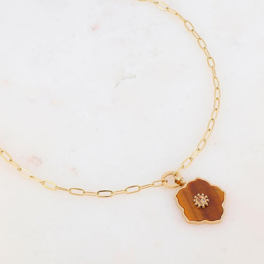 Collier en pendentif fleur en pierre naturelle, strass (45+5CM)