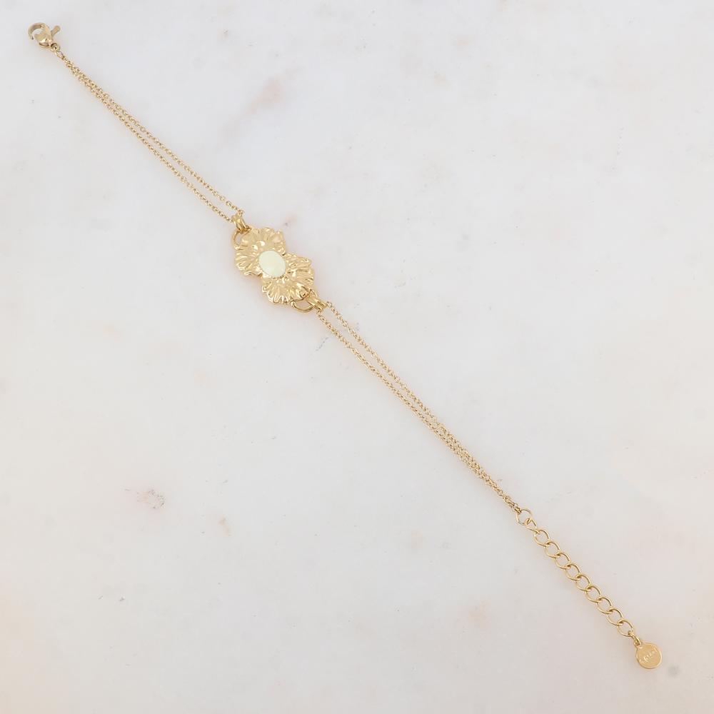 Bracelet deux rangs, 1 pièce ovale émaillée collée sur 2 feuilles