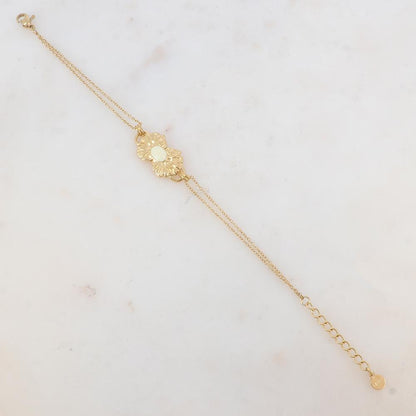 Bracelet deux rangs, 1 pièce ovale émaillée collée sur 2 feuilles