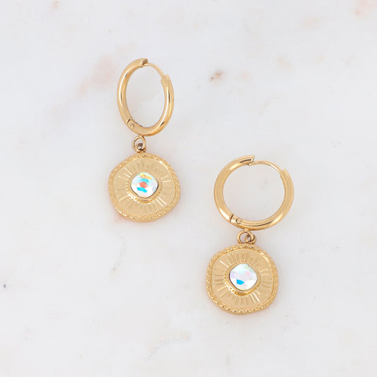 Créoles dorées - ornées de cristaux de Swarovski® - Aurore boréale
