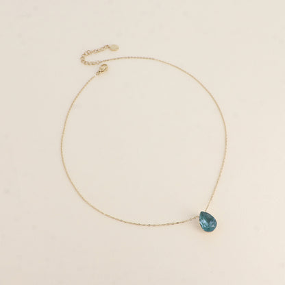 Collier - Pendentif cristal de Swarovski® en forme de goutte - Longueur du collier : 40+5 cm - Dimensions du cristal : 10x14 mm - Pine green ignite
