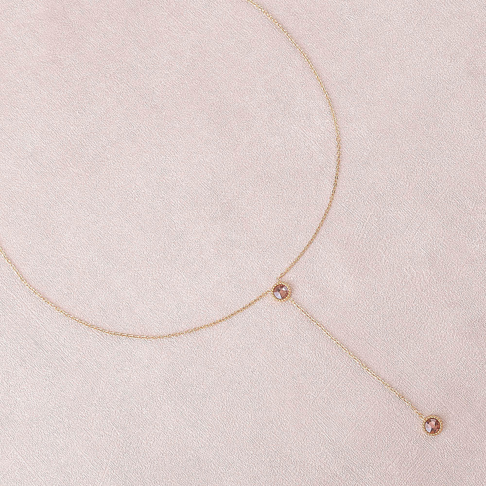 Collier Y - Orné de cristaux de Swarovski® - 40+7 cm - Longueur de chaîne pendante : 6 cm - Dimensions des cristaux : 5x5 mm - Blush rose