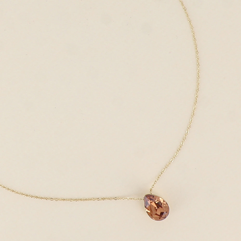 Collier - Pendentif cristal de Swarovski® en forme de goutte - Longueur du collier : 40+5 cm - Dimensions du cristal : 10x14 mm - Light Smoked topaz