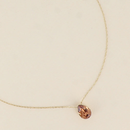 Collier - Pendentif cristal de Swarovski® en forme de goutte - Longueur du collier : 40+5 cm - Dimensions du cristal : 10x14 mm - Light Smoked topaz