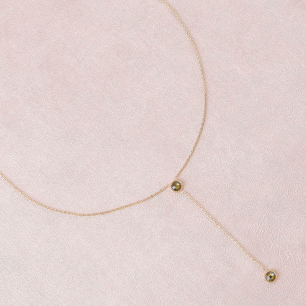 Collier Y - Orné de cristaux de Swarovski® - 40+7 cm - Longueur de chaîne pendante : 6 cm - Dimensions des cristaux : 5x5 mm - Kaki