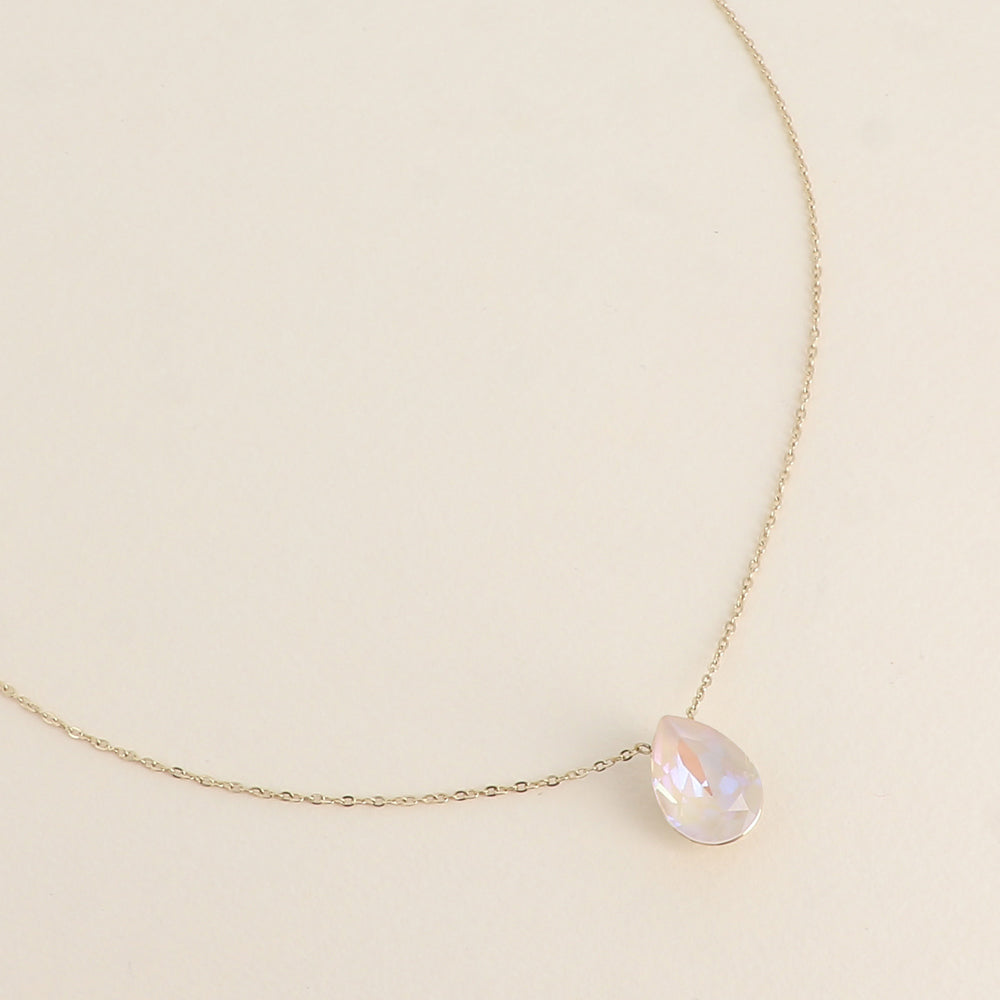 Collier - Pendentif cristal de Swarovski® en forme de goutte - Longueur du collier : 40+5 cm - Dimensions du cristal : 10x14 mm - Ivory cream delite