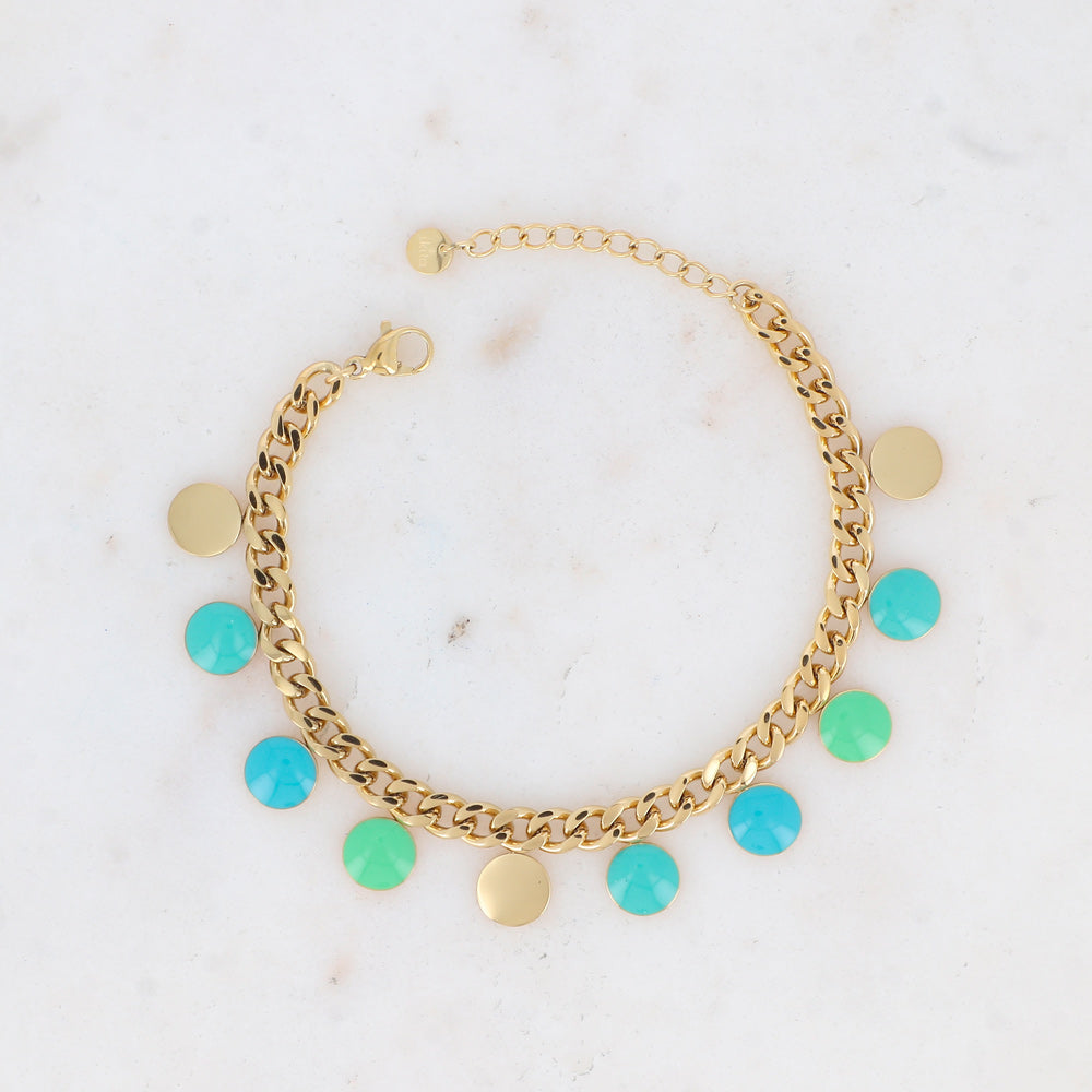 Bracelet en maille gourmette avec pampilles rondes émaillées