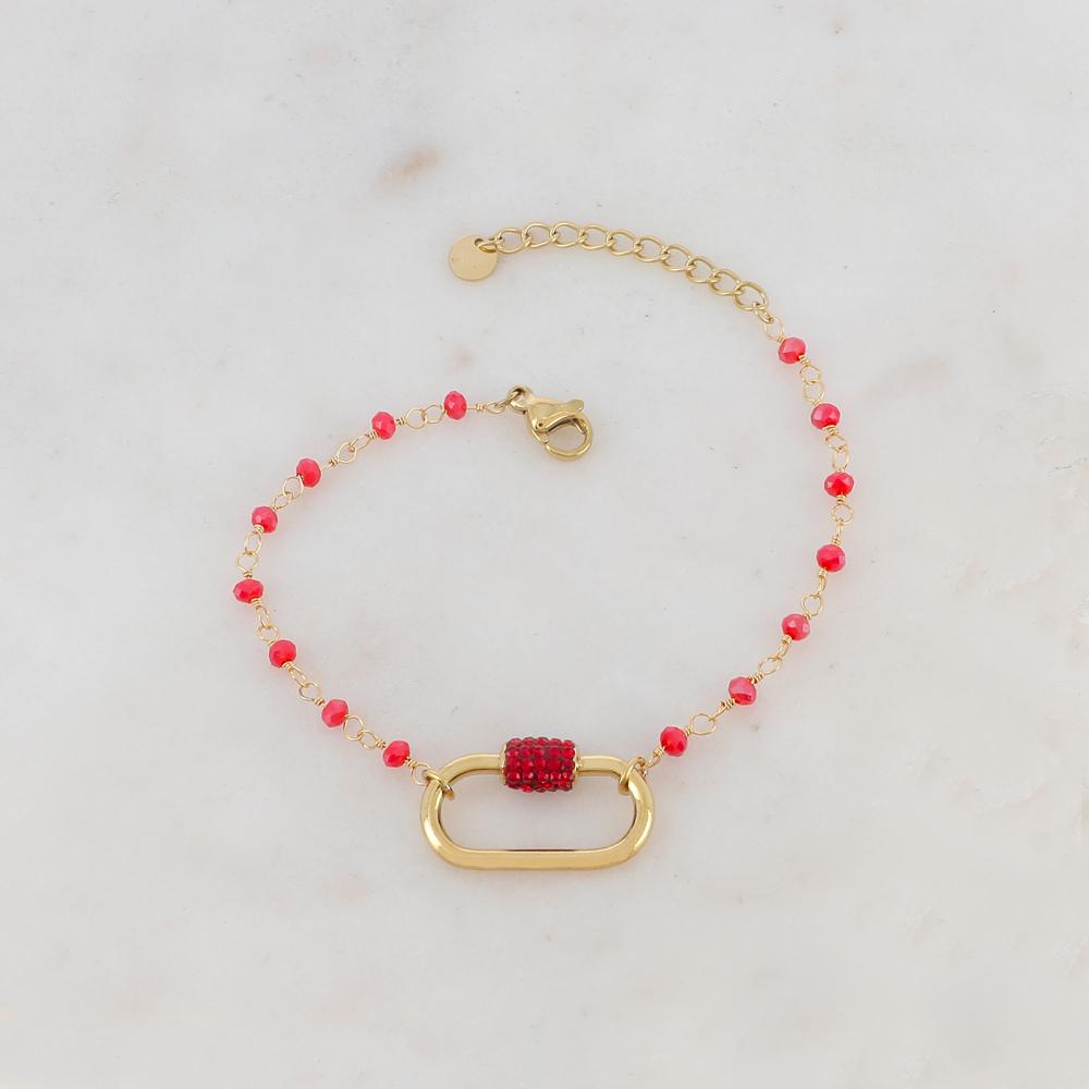 Bracelet avec perle en pâte de verre, boucle et strass