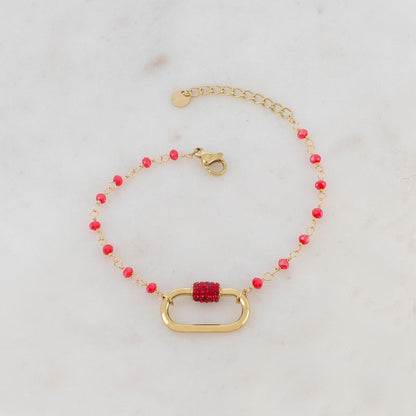 Bracelet avec perle en pâte de verre, boucle et strass