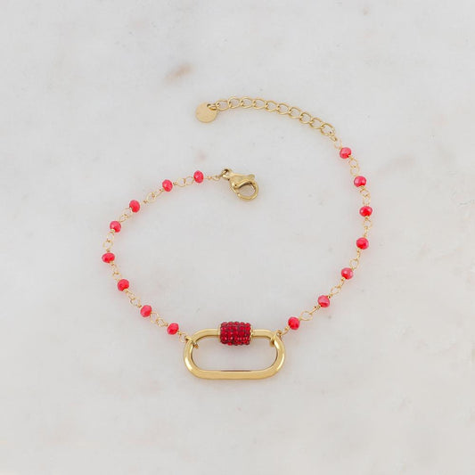 Bracelet avec perle en pâte de verre, boucle et strass