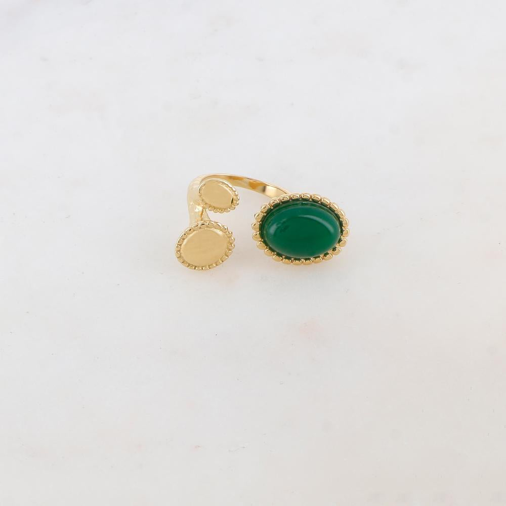 Bague avec 3 pièces ovales, pierre naturelle - Jade vert