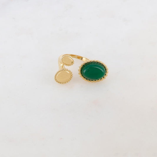 Bague avec 3 pièces ovales, pierre naturelle - Jade vert