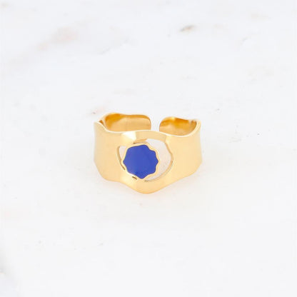 Bague avec pièce géométrique ondulée, émail - Bleu