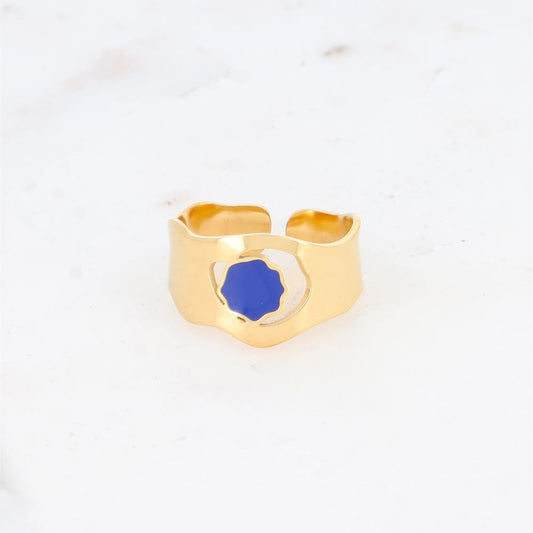 Bague avec pièce géométrique ondulée, émail - Bleu