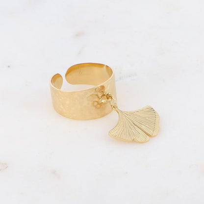 Bague martelée feuille de ginkgo