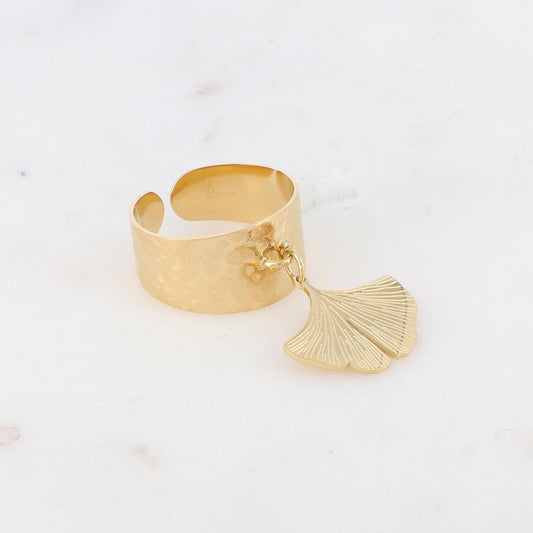 Bague martelée feuille de ginkgo