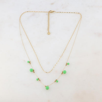 Collier double rangs avec petites boules et émail 40/43+5 cm