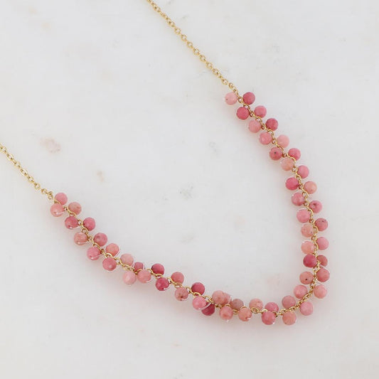 Collier orné de perles en pierres rhodonites 38+5 cm
