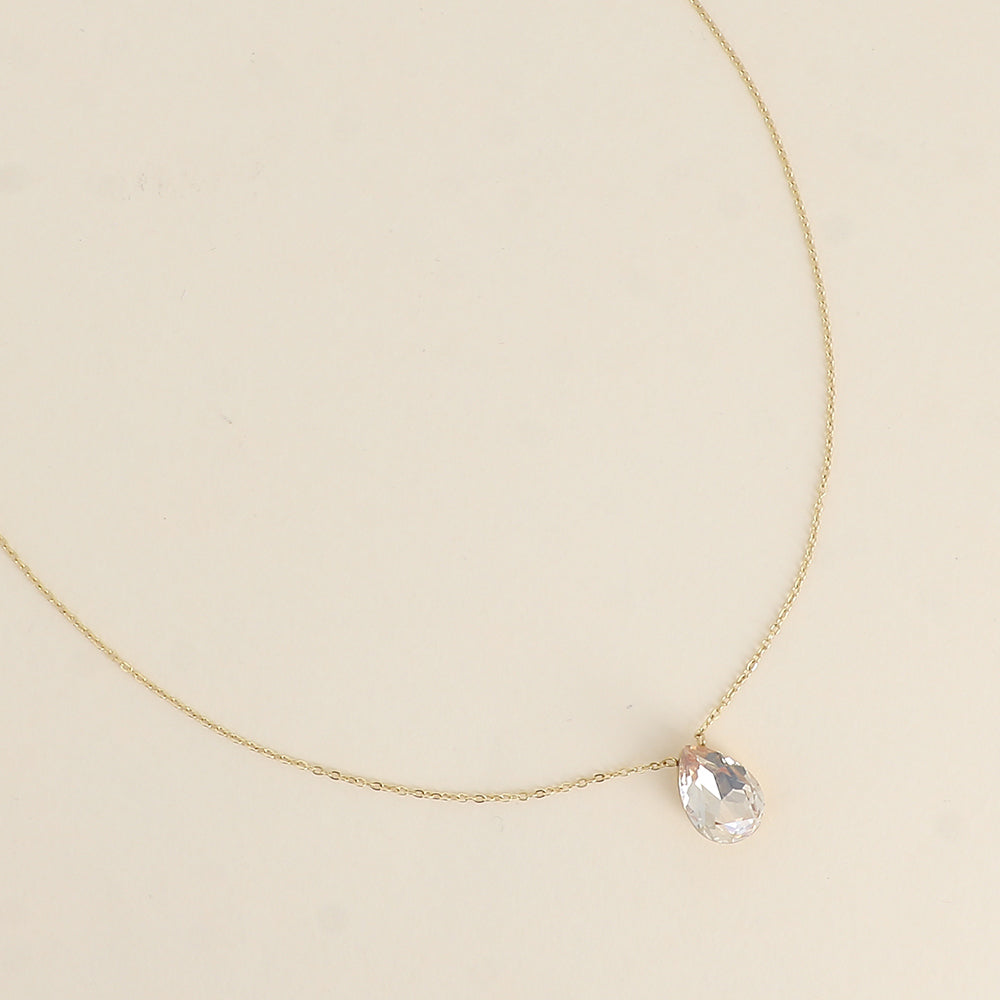 Collier - Pendentif cristal de Swarovski® en forme de goutte - Longueur du collier : 40+5 cm - Dimensions du cristal : 10x14 mm - Golden shadow