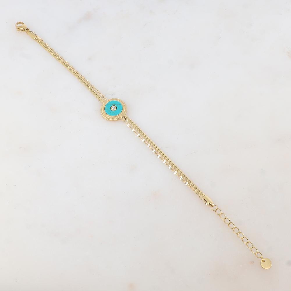 Bracelet double rangs avec pampille ronde, pierre naturelle