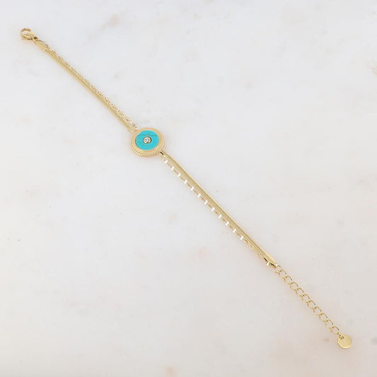 Bracelet double rangs avec pampille ronde, pierre naturelle