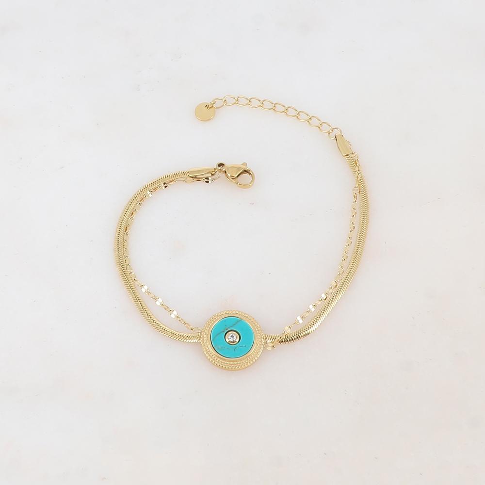 Bracelet double rangs avec pampille ronde, pierre naturelle