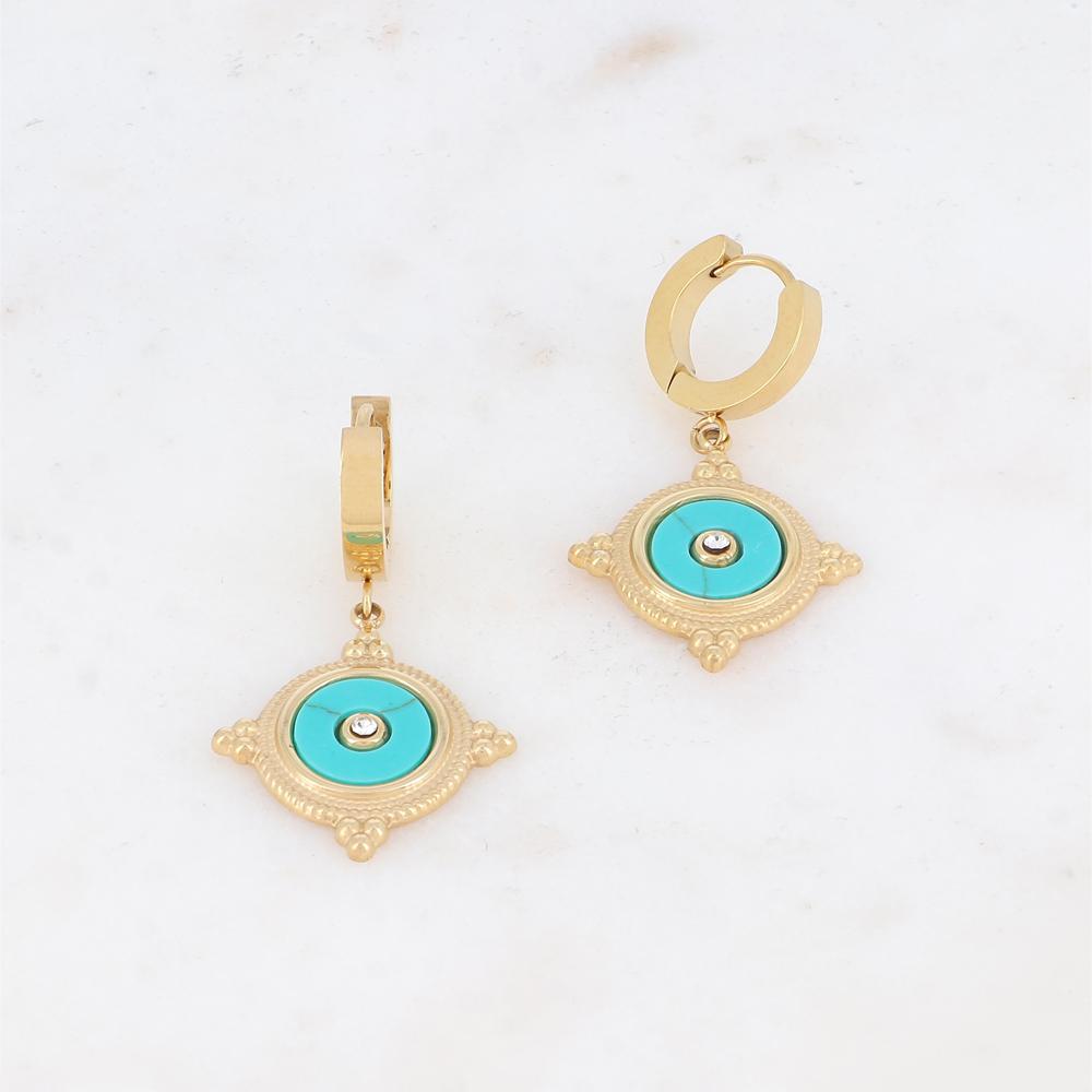 Créoles avec pampille ronde, strass, pierre naturelle 2,1X3,8 CM