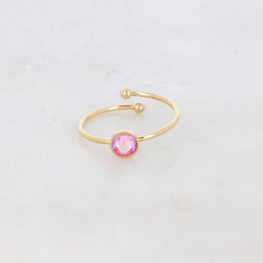 Bague fine dorée - ornée de cristaux de Swarovski® - Lotus pink delite - Dimensions du cristal : 14 x 10 mm