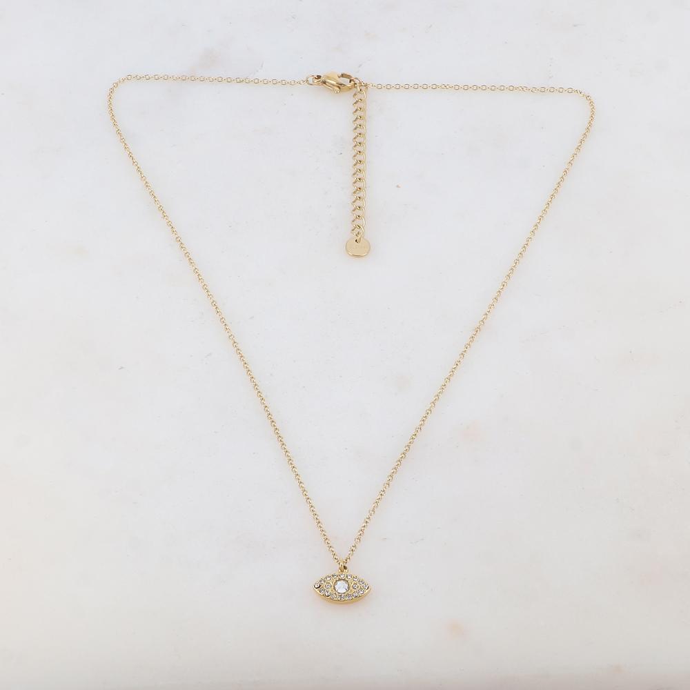 Collier doré composé d'un pendentif œil embelli de strass blancs 40+5 cm
