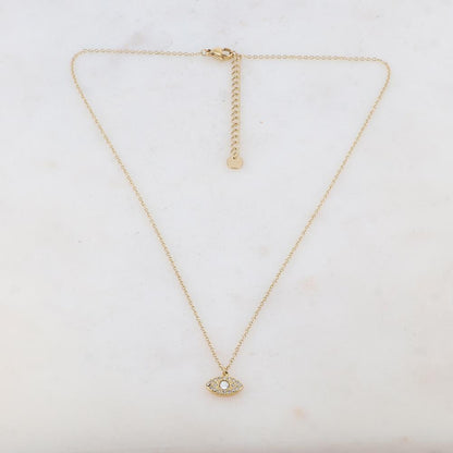 Collier doré composé d'un pendentif œil embelli de strass blancs 40+5 cm