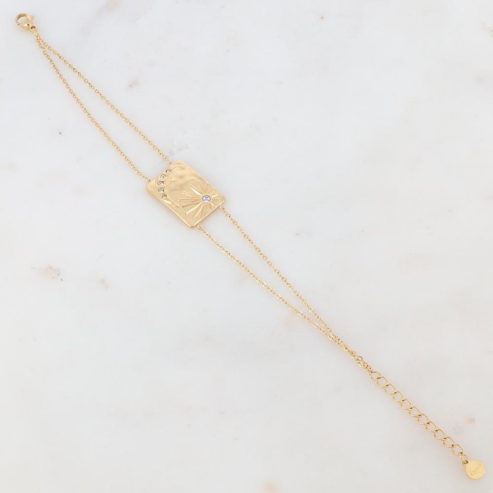 Bracelet deux rangs avec soleil, lune, étoile et strass