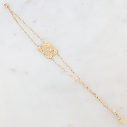 Bracelet deux rangs avec soleil, lune, étoile et strass