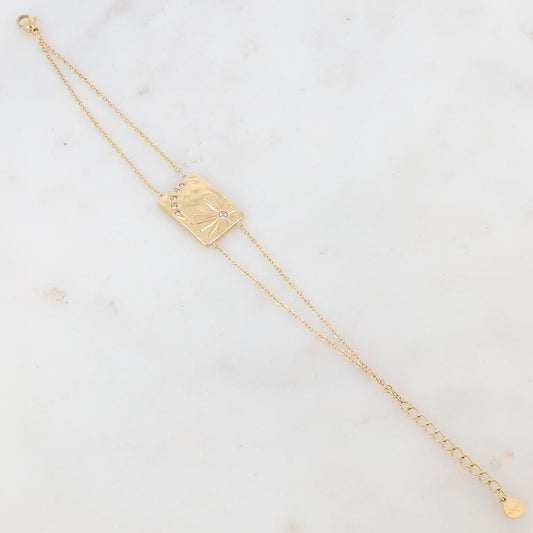 Bracelet deux rangs avec soleil, lune, étoile et strass