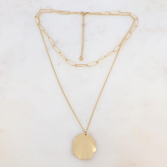 Collier 2 rangs avec maille, pendentif lisse ondulé (38/50+7CM)