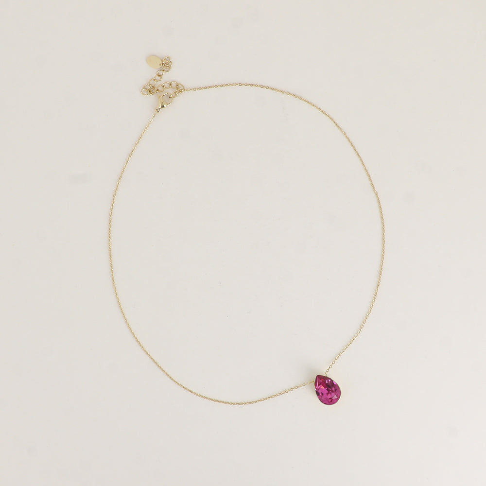 Collier - Pendentif cristal de Swarovski® en forme de goutte - Longueur du collier : 40+5 cm - Dimensions du cristal : 10x14 mm - Dark rose
