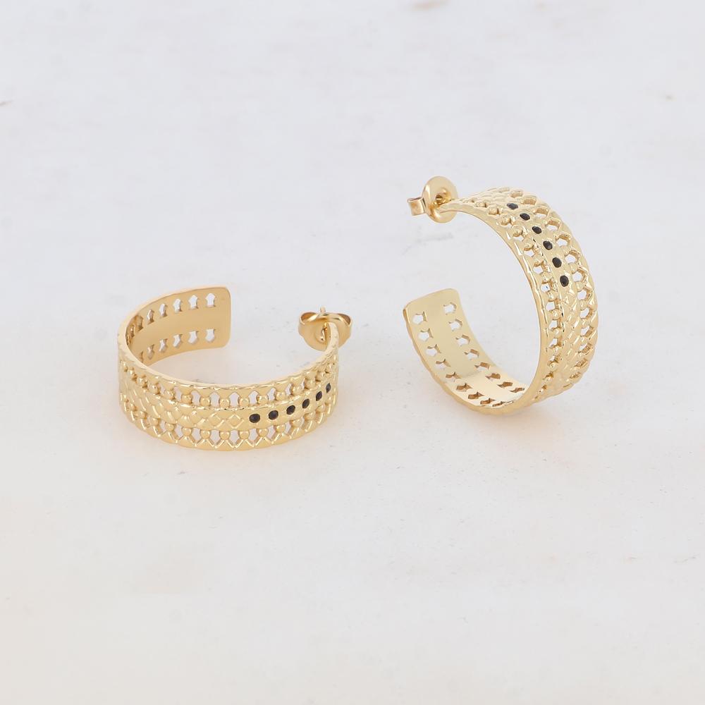 Créoles à puce en forme graphique et géométrique avec 6 strass (2.8 CM)