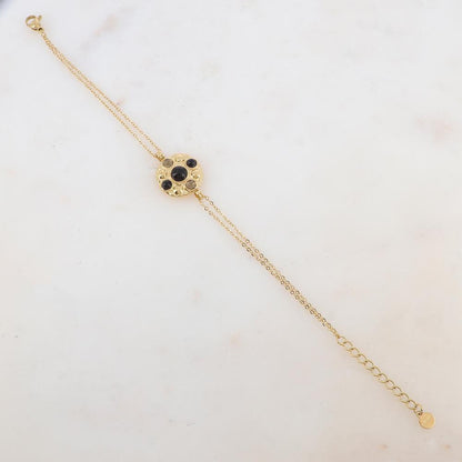 Bracelet avec pièce ronde et 5 pâtes de verre rondes