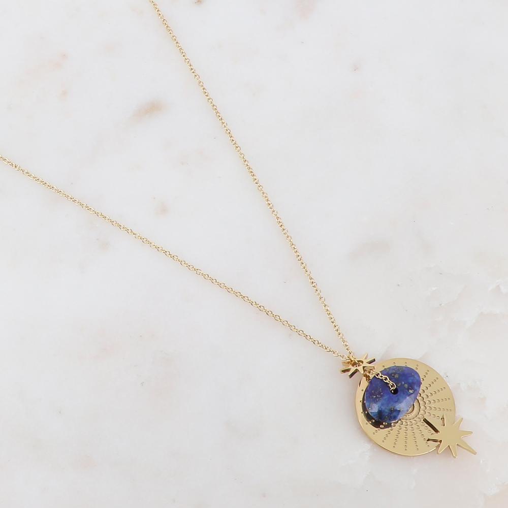 Collier sur chaîne composé d'une pampille et d'une pierre naturelle lapis lazuli 40+5 cm