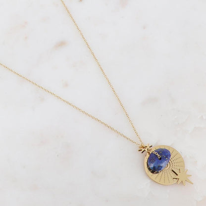 Collier sur chaîne composé d'une pampille et d'une pierre naturelle lapis lazuli 40+5 cm