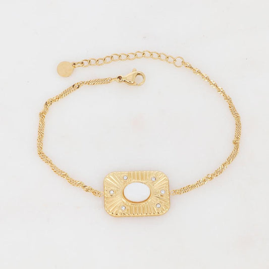 Bracelet avec pièce rectangulaire, pierre naturelle et strass