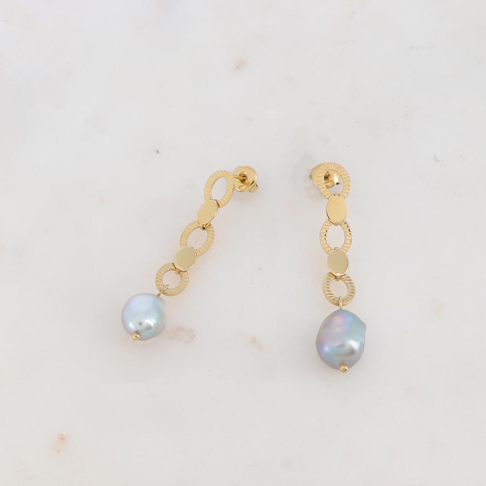 B.O à puce pendantes en maille et perles d'eau douce 1 x 4.8cm