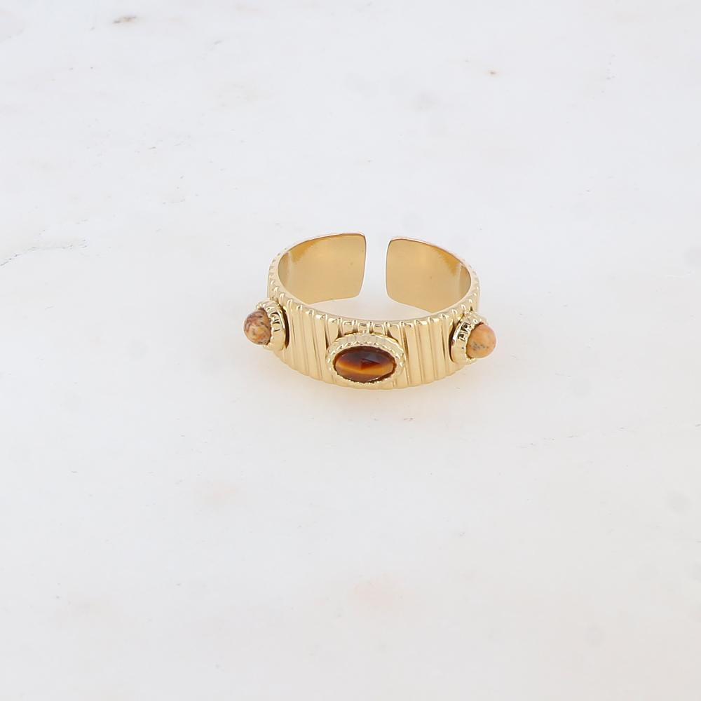 Bague avec 3 pièces géométriques serties de pierres naturelles