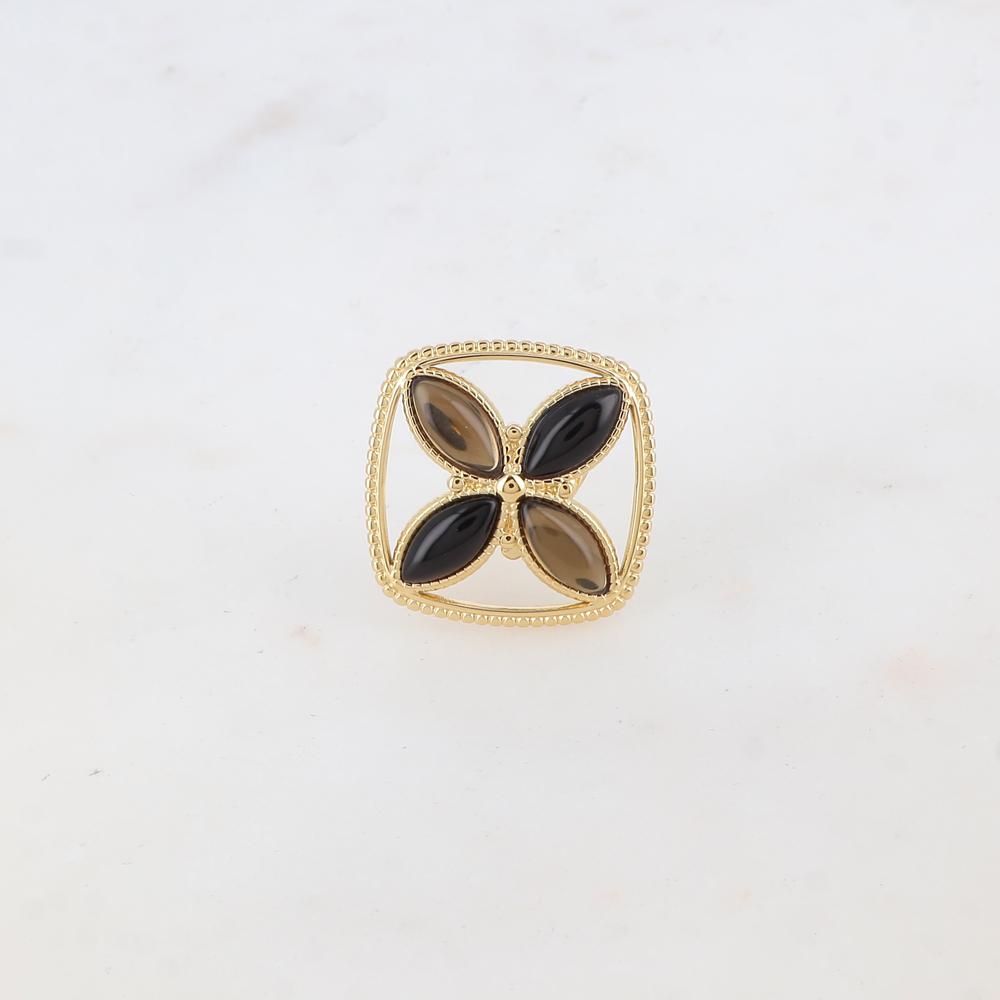 Bague fine avec anneau et 4 pâtes de verre - Noir