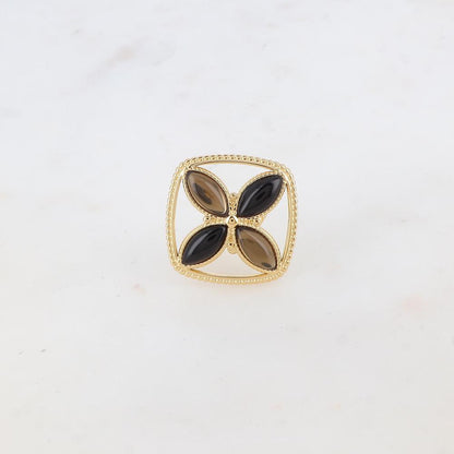Bague fine avec anneau et 4 pâtes de verre - Noir