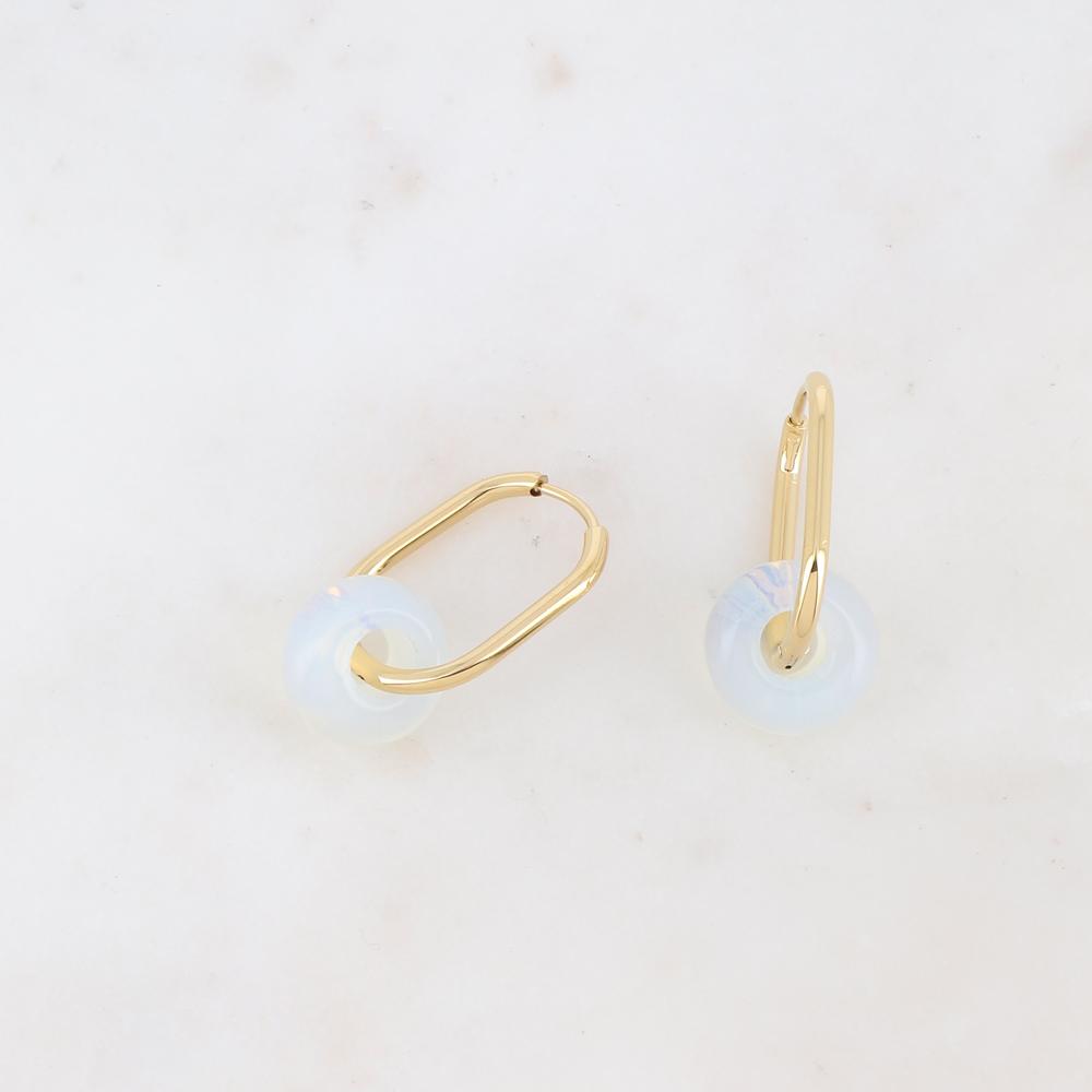 Créoles rectangulaires avec pierres naturelles 1,6 x 3 cm.