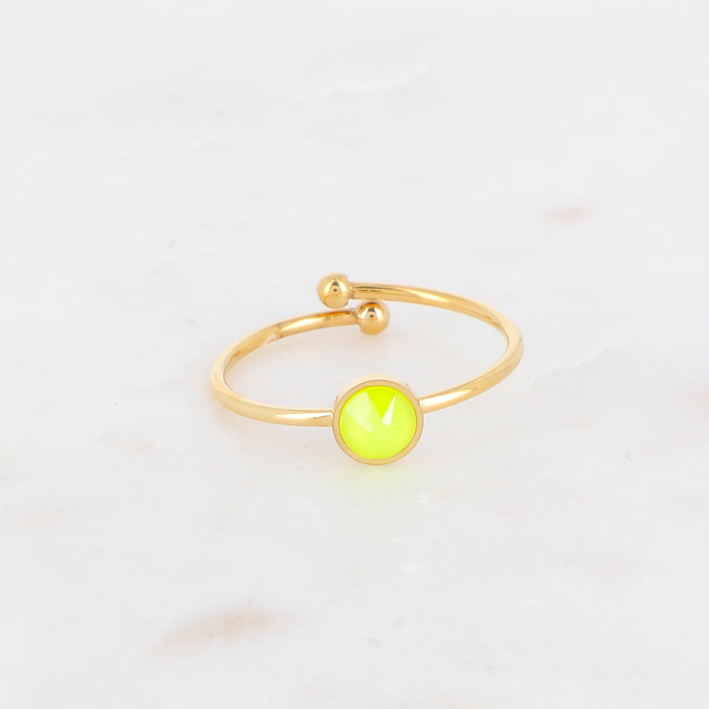 Bague fine dorée - ornée de cristaux de Swarovski® - Electric yellow - Dimensions du cristal : 14 x 10 mm