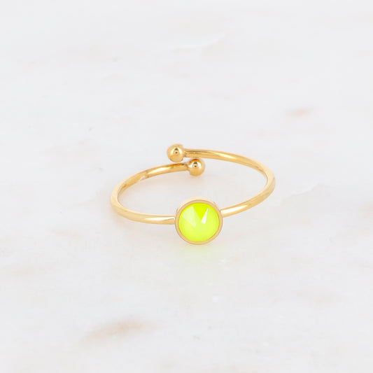 Bague fine dorée - ornée de cristaux de Swarovski® - Electric yellow - Dimensions du cristal : 14 x 10 mm