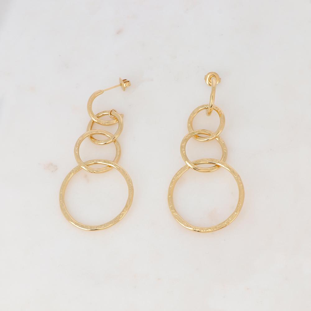 Boucles d'oreilles à puce avec multi anneaux texturées 3 x 6,8 cm